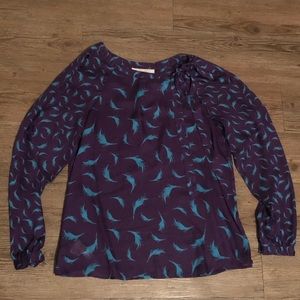 LOFT Feather Semi-Sheer Tie Neck Blouse